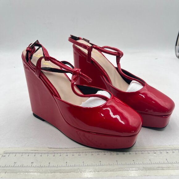 FOWT Red T Strap Wedge Platform High Heel Pumps Ankle Strap Sandals - Picture 4 of 8